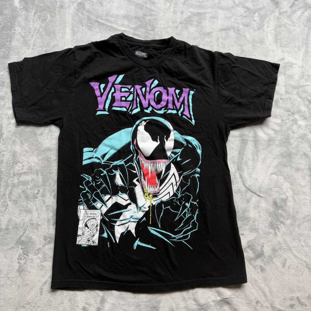 Marvel T-Shirt Mens Small Black Venom Graphic Tee Comic Book Style Cotton